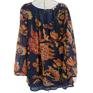 GIBSON LATIMER blouse Women's Size XL Floral Top Boho Chic Sheer Romantic Blouse